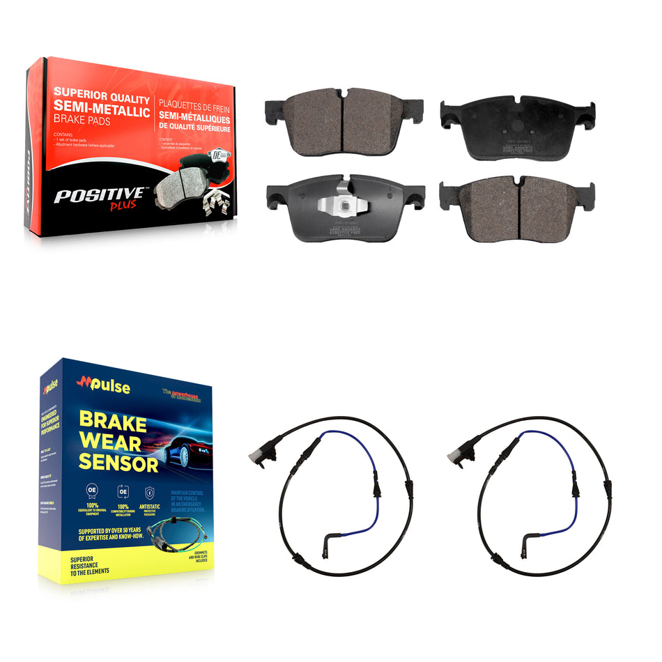 Front Semi-Metallic Disc Brake Pads And Wear Sensors Kit For Jaguar XE XF KPW-100858