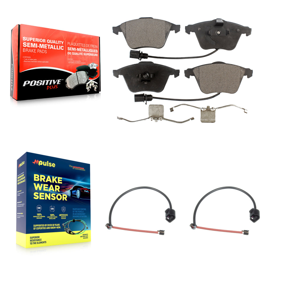 Front Semi-Metallic Brake Pads & Extra Wear Sensor Kit For 2012-2013 Audi TT Quattro 2.0L KPW-100864