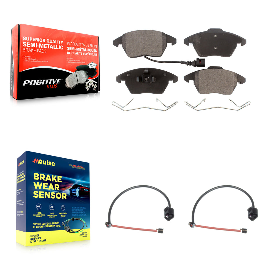 Front Semi-Metallic Brake Pads & Extra Wear Sensor Kit For 2012-2013 Audi TT Quattro 2.0L KPW-100865