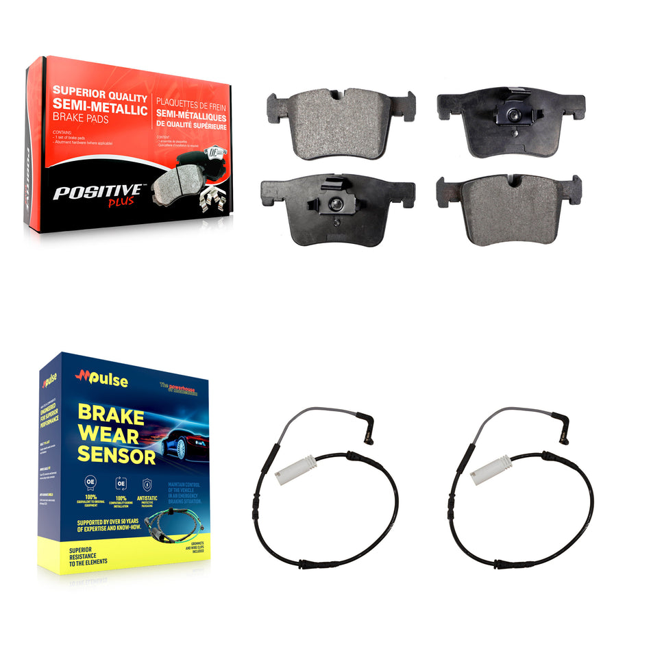 Front Semi-Metallic Brake Pads Wear Sensor Kit For 12 BMW 328i with Black Painted Caliper KPW-100882