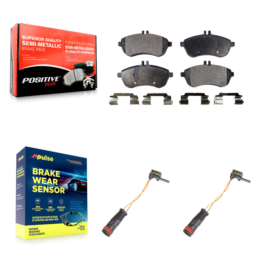 Front Semi-Metallic Brake Pad And Wear Sensor Kit For Mercedes-Benz C300 C250 C230 SLK250 KPW-100891