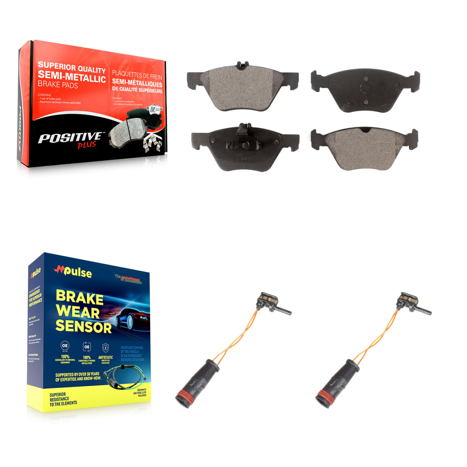 Front Semi-Metallic Disc Brake Pads And Wear Sensors Kit For Mercedes-Benz E350 E300 KPW-100897