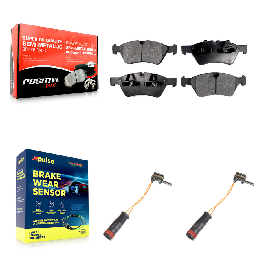 Front Semi-Metallic Disc Brake Pads And Wear Sensors Kit For Mercedes-Benz E350 AWD KPW-100898