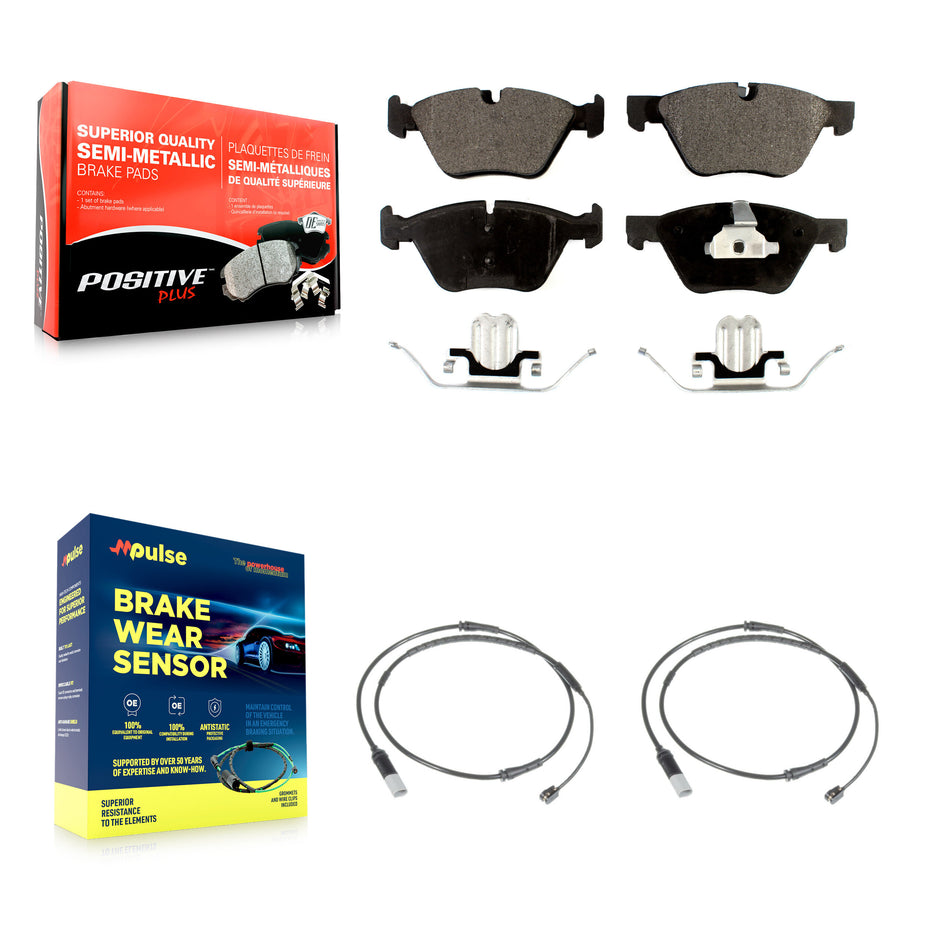 Front Semi-Metallic Disc Brake Pads And Wear Sensors Kit For BMW 528i KPW-100910