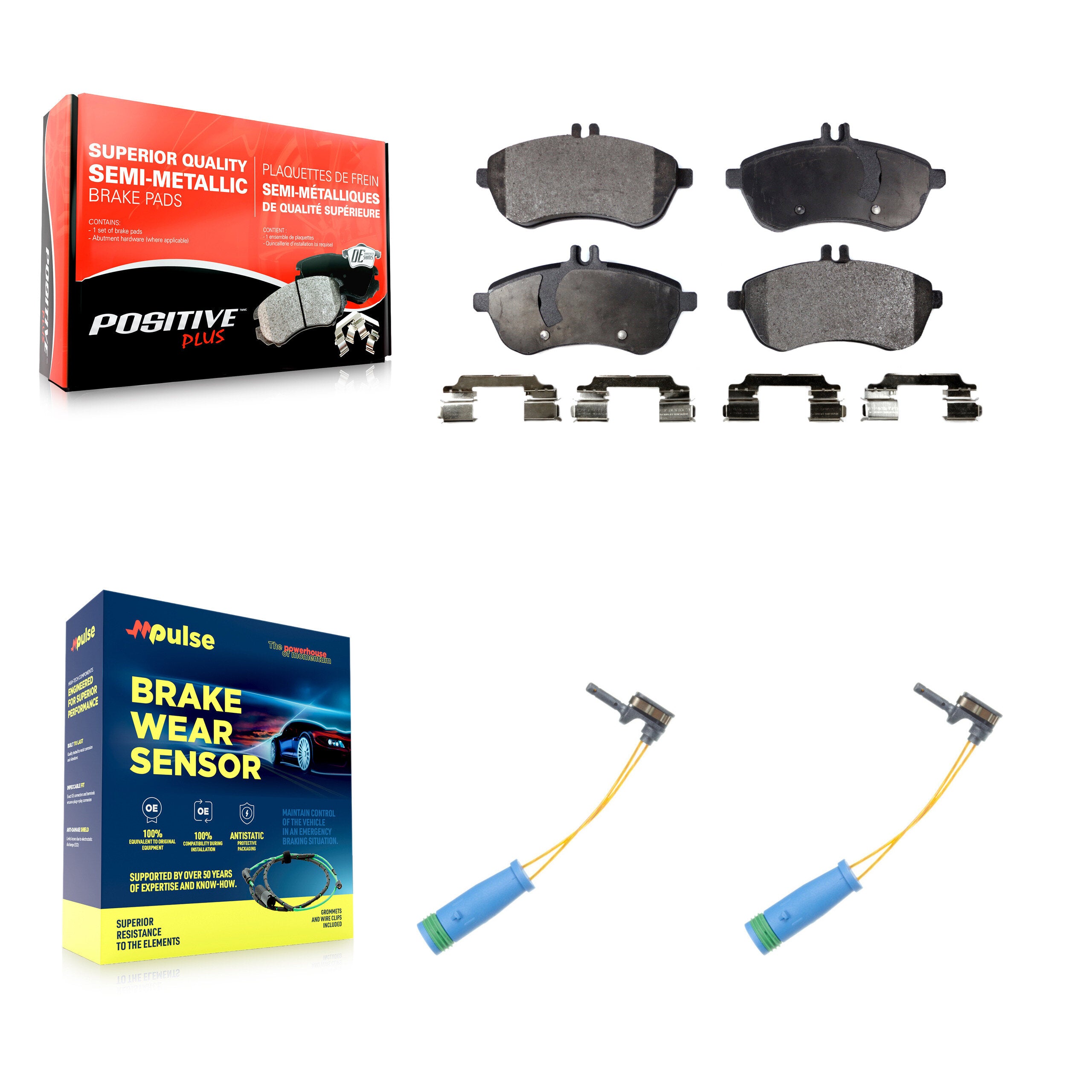 Front Semi-Metallic Disc Brake Pads And Wear Sensors Kit For 2012 Mercedes-Benz C250 1.8L KPW-100933