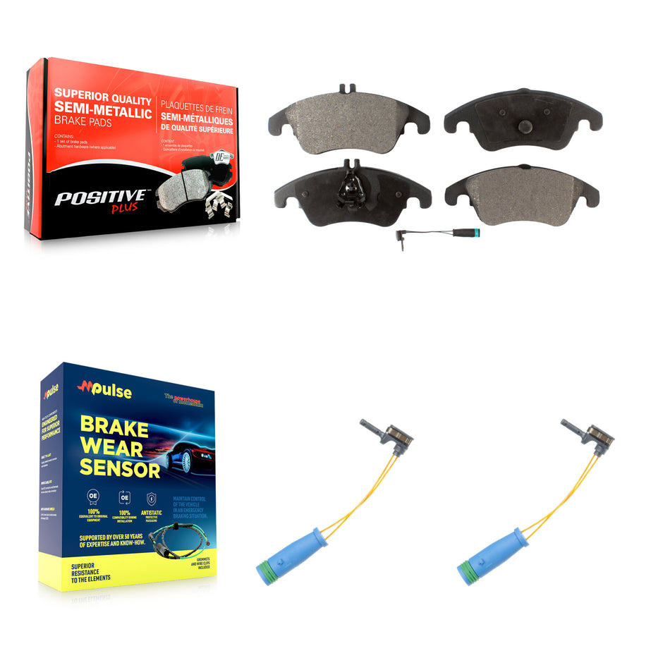 Front Semi-Metallic Disc Brake Pads And Extra Wear Sensor Kit For Mercedes-Benz C250 E400 KPW-100935