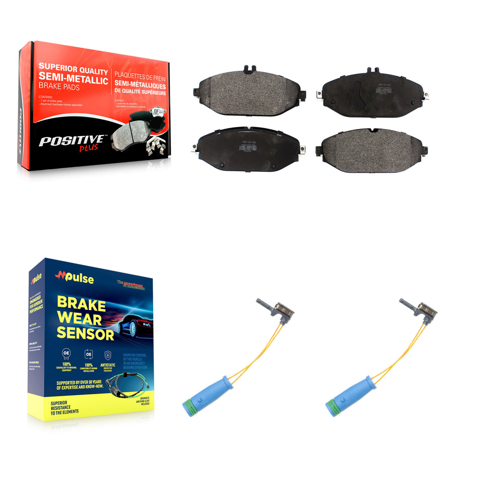 Front Semi-Metallic Disc Brake Pads And Wear Sensors Kit For Mercedes-Benz C300 KPW-100937