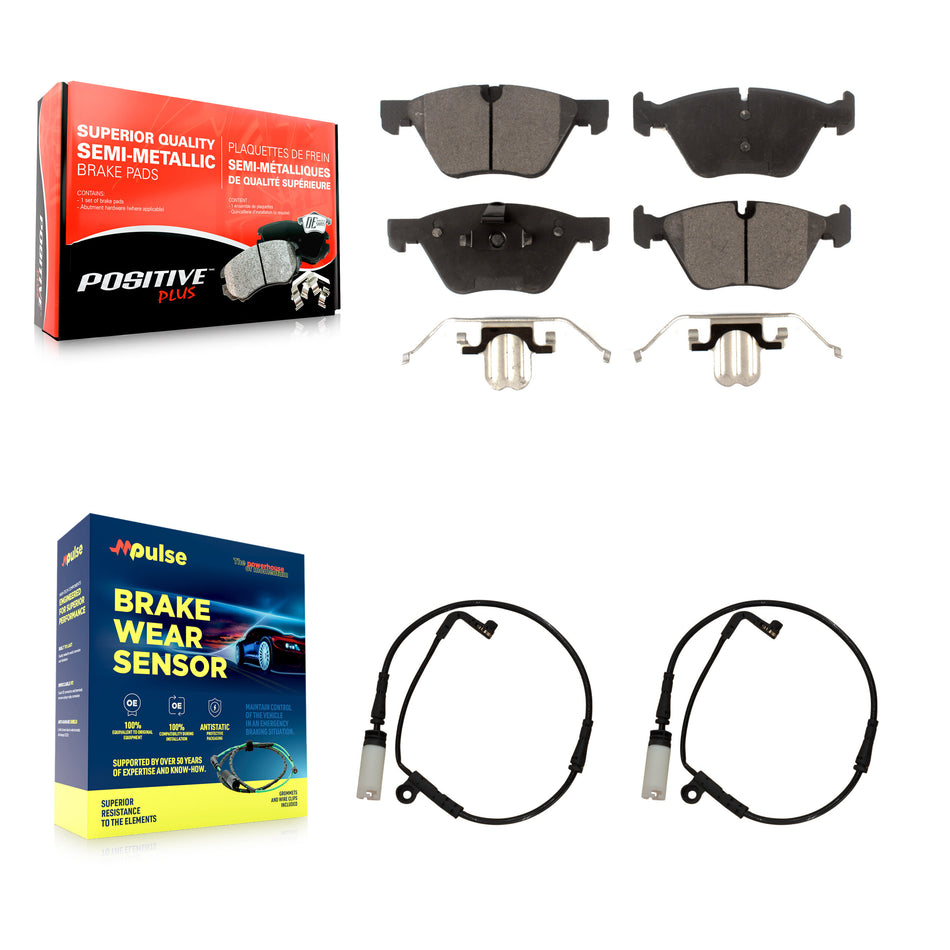 Front Semi-Metallic Disc Brake Pads And Wear Sensors Kit For BMW 525i KPW-100946