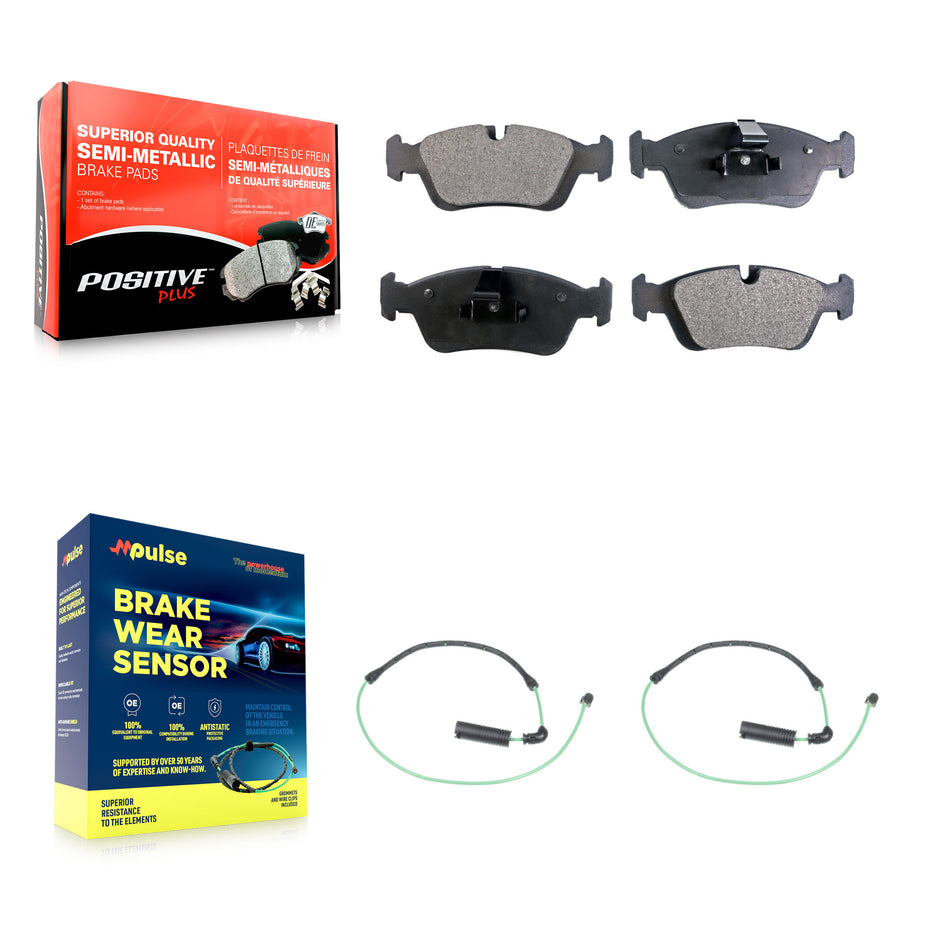 Front Semi-Metallic Disc Brake Pads And Wear Sensors Kit For 2001-2005 BMW 325xi 2.5L KPW-100953
