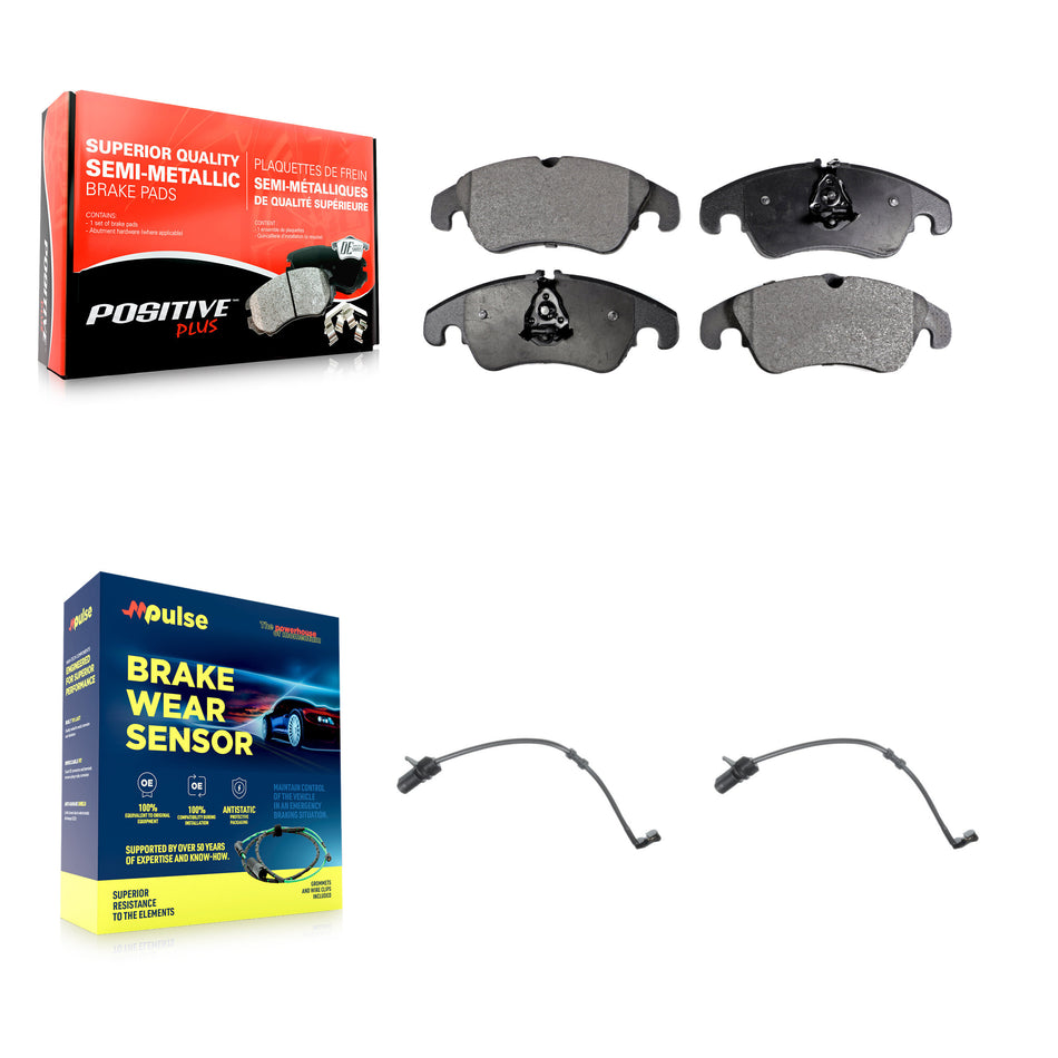 Front Semi-Metallic Disc Brake Pads And Wear Sensors Kit For Audi A7 Quattro A6 KPW-100955