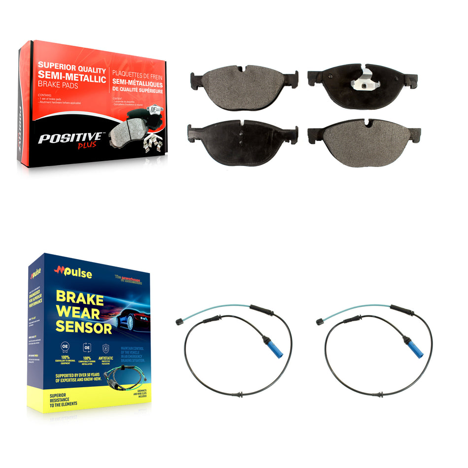 Front Semi-Metallic Disc Brake Pads And Wear Sensors Kit For 2015 BMW 750Li 750i KPW-100957