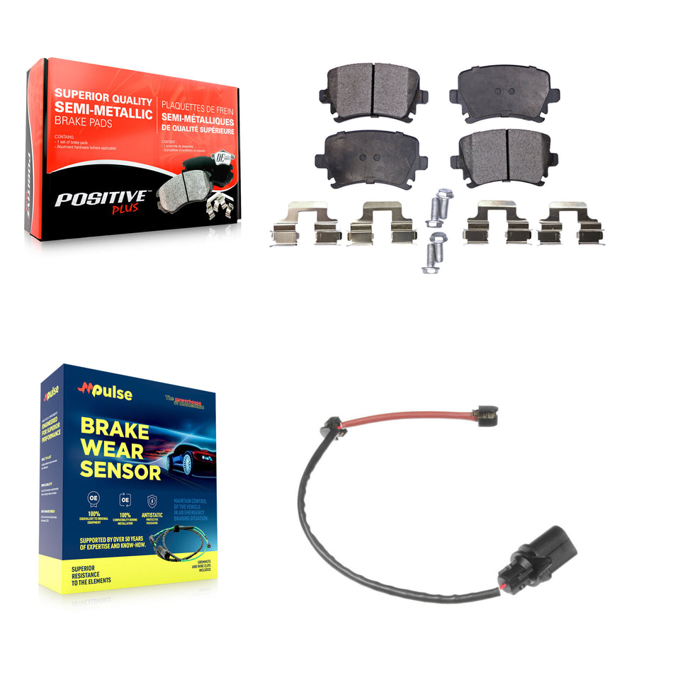 Rear Semi-Metallic Disc Brake Pads And Wear Sensors Kit For 2011 Audi A6 KPW-100974