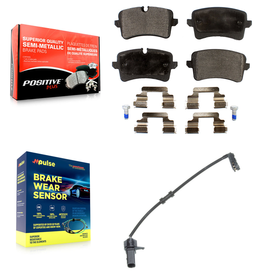 Rear Semi-Metallic Brake Pad & Wear Sensor Kit For 11-12 Audi A8 Quattro with 356mm Rotor KPW-100982