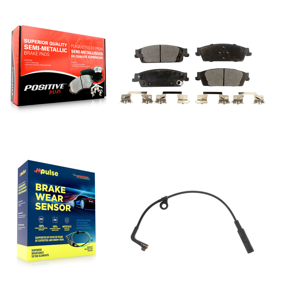 Rear Semi-Metallic Brake Pad & Wear Sensor Kit For Chevrolet Silverado 1500 LD GMC Sierra KPW-100984