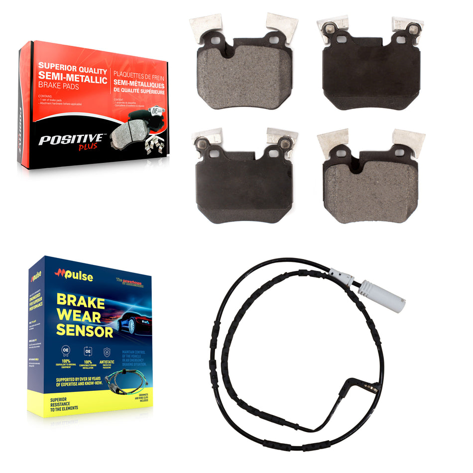 Rear Semi-Metallic Disc Brake Pads And Wear Sensors Kit For BMW 135i 135is 3.0L KPW-100995