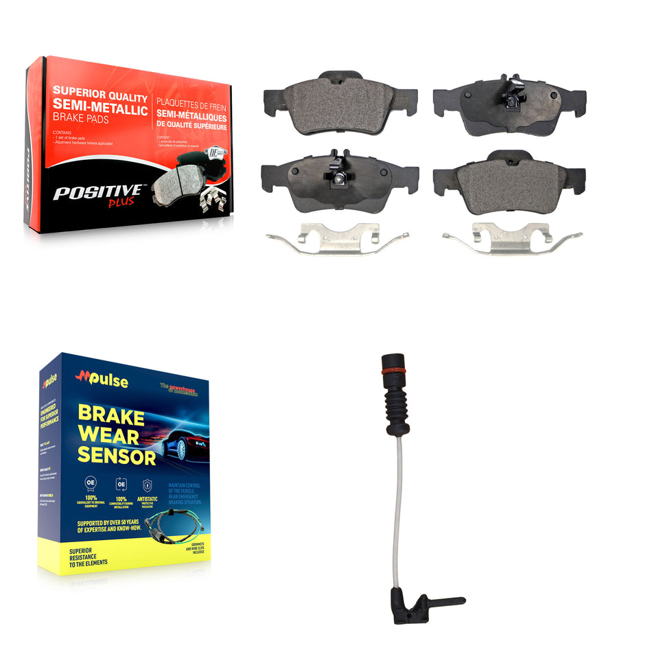 Rear Semi-Metallic Brake Pads Wear Sensor Kit For 2003 Mercedes-Benz E320 Sedan with 3.2L KPW-101022