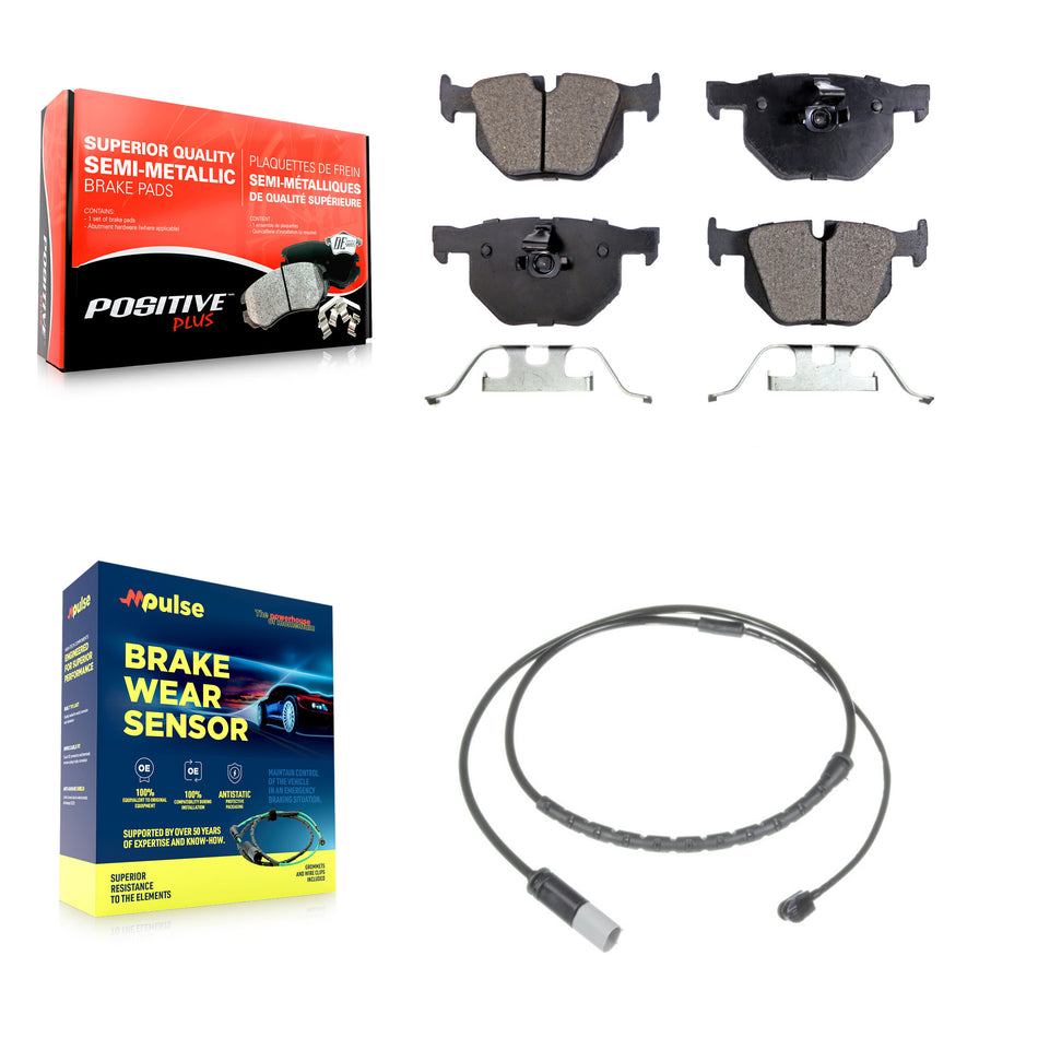 Rear Semi-Metallic Brake Pad And Wear Sensor Kit For 2015-2016 BMW X5 xDrive35d with 3.0L KPW-101044