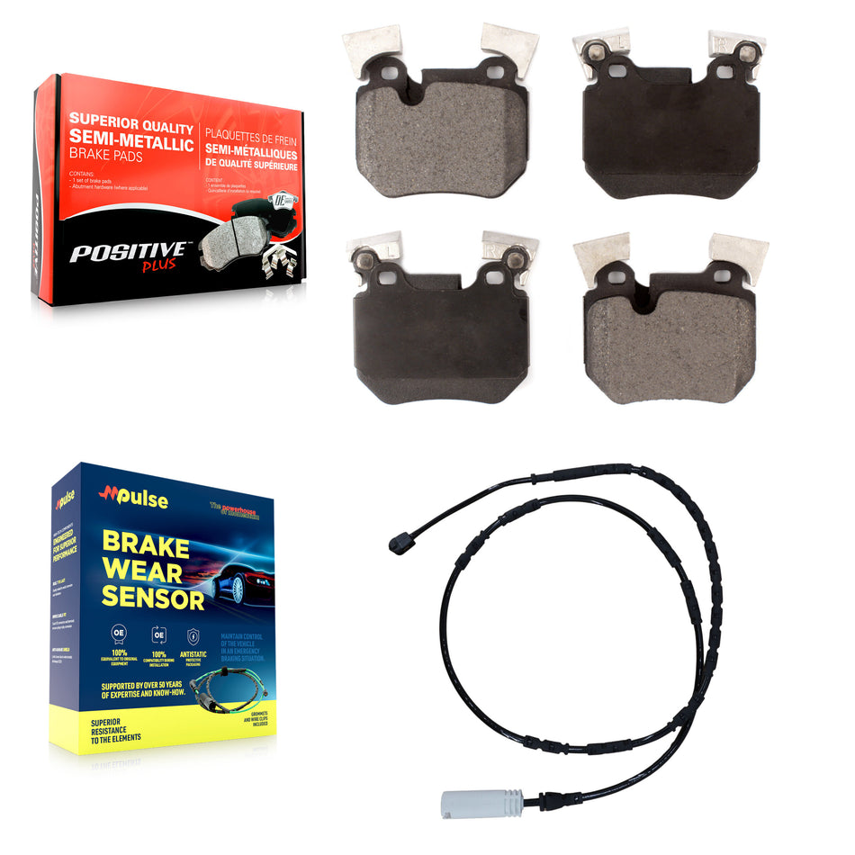 Rear Semi-Metallic Disc Brake Pads And Wear Sensors Kit For 2012-2013 BMW 135i 3.0L KPW-101067