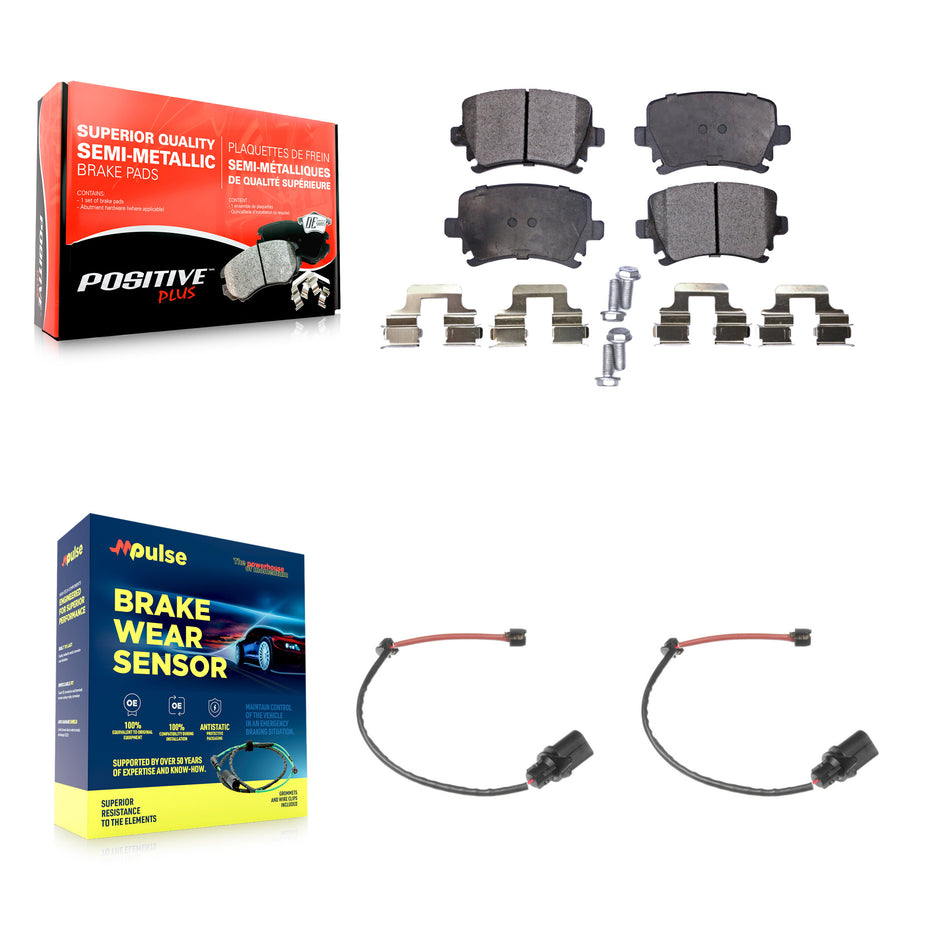 Rear Semi-Metallic Disc Brake Pads And Wear Sensors Kit For 2011 Audi A6 KPW-101110