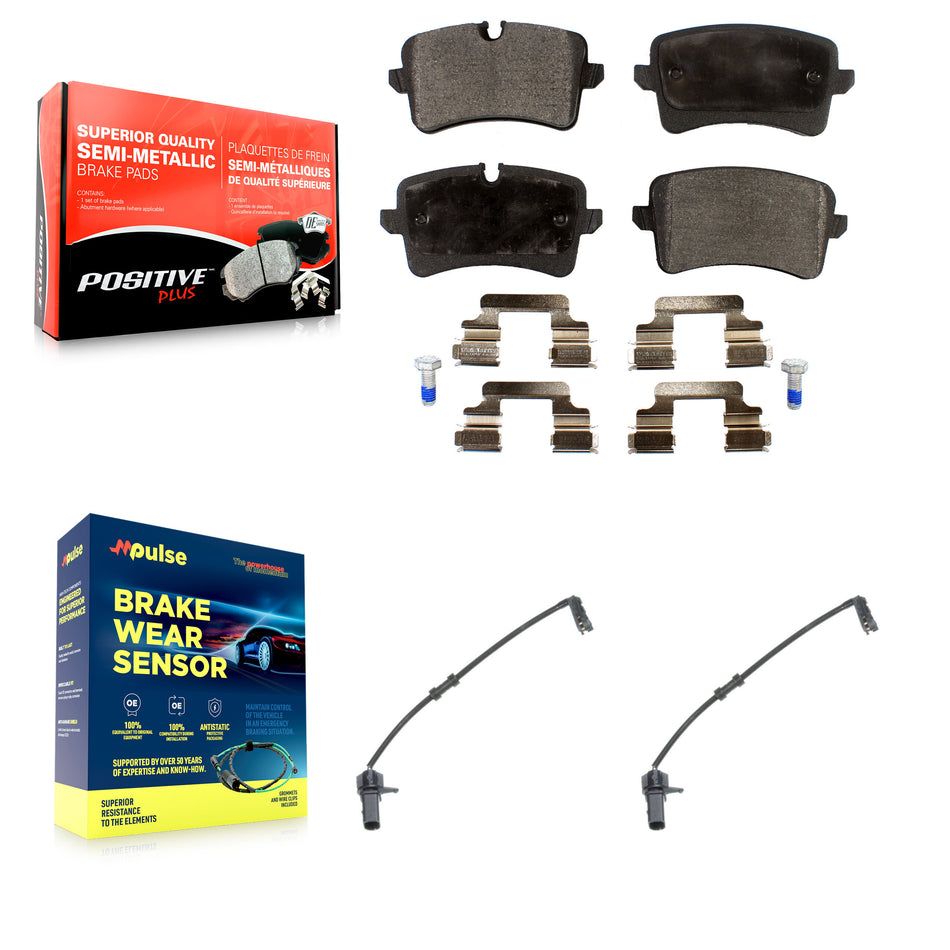Rear Semi-Metallic Brake Pad & Wear Sensor Kit For 11-12 Audi A8 Quattro with 356mm Rotor KPW-101118