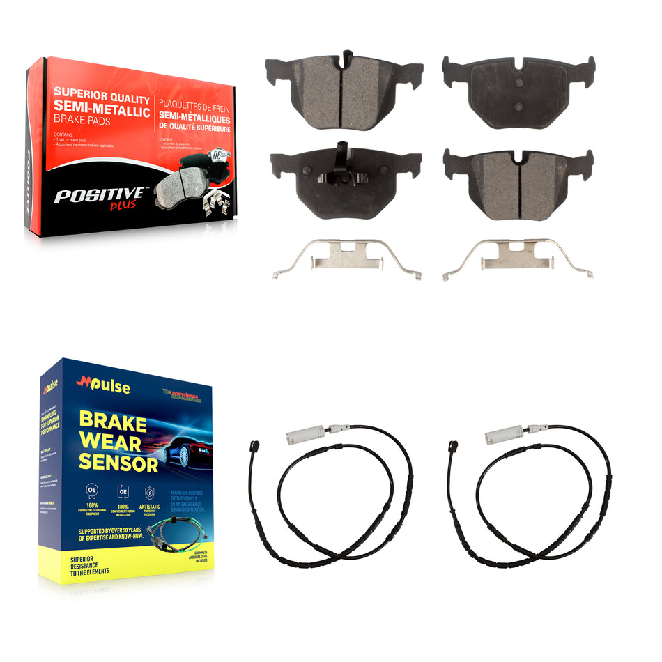 Rear Semi-Metallic Brake Pad And Wear Sensor Kit For 2013-2015 BMW X1 xDrive35i with 3.0L KPW-101151