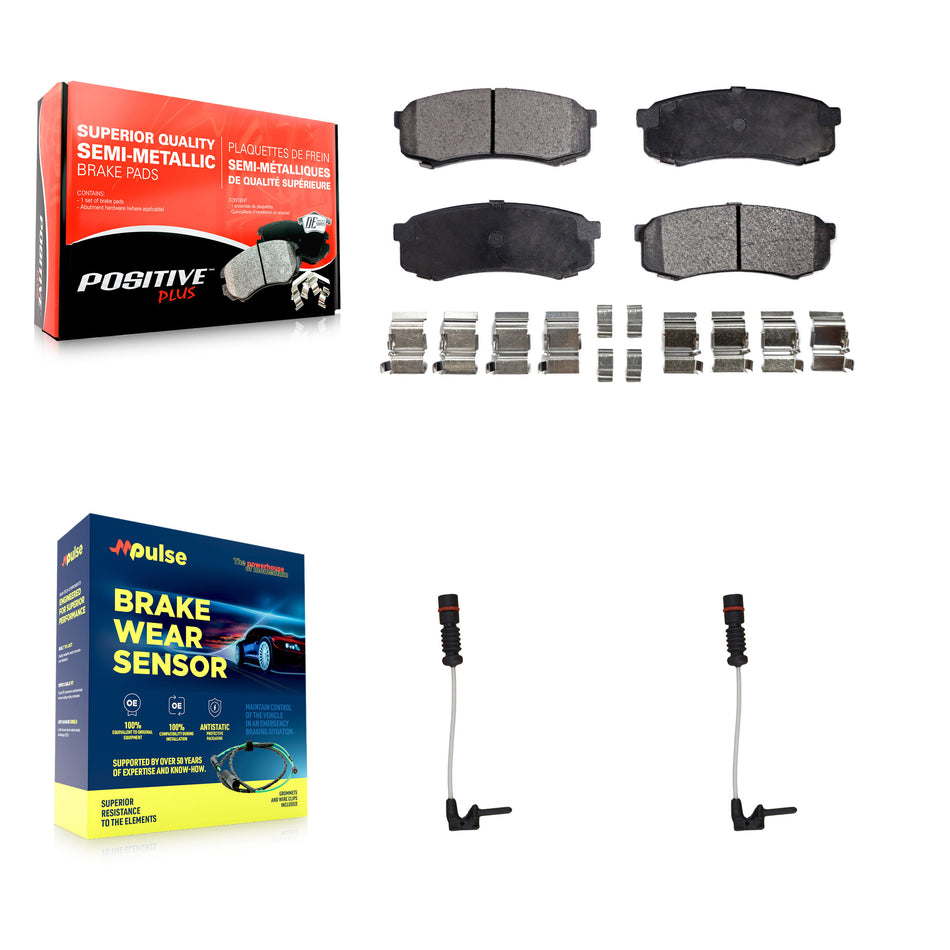 Rear Semi-Metallic Disc Brake Pad And Wear Sensor Kit For 2000 Mercedes-Benz C43 AMG 4.3L KPW-101156