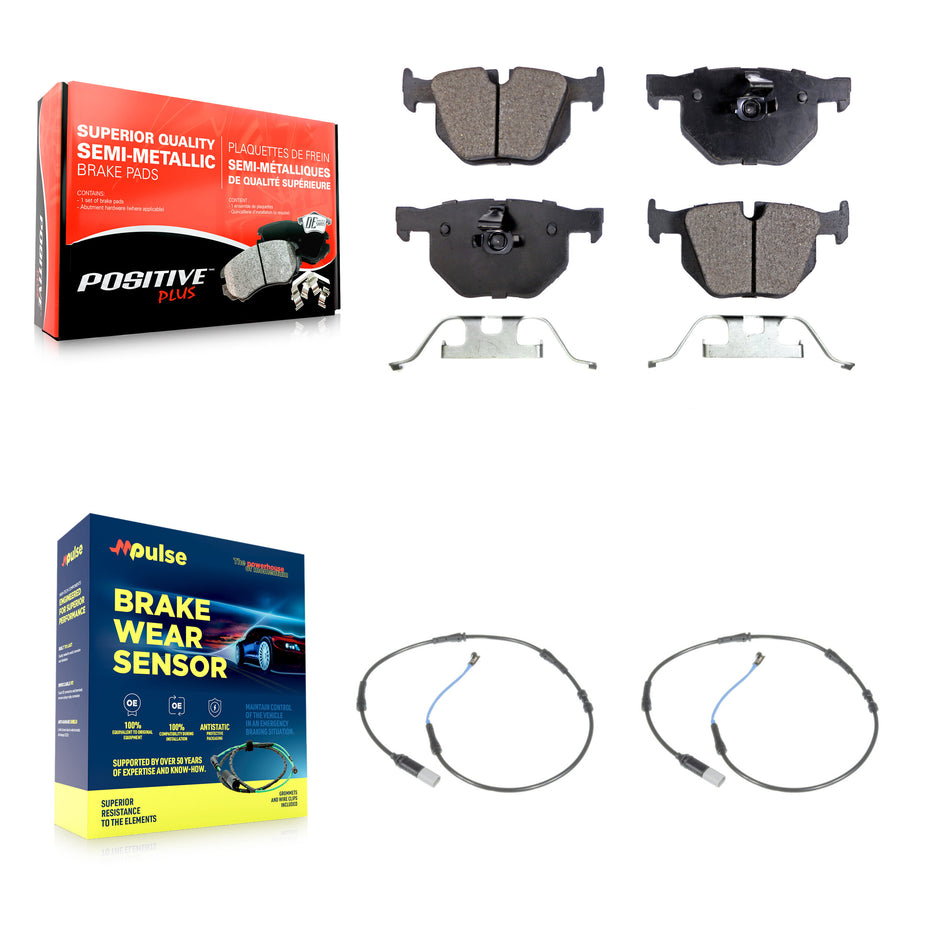 Rear Semi-Metallic Disc Brake Pads And Wear Sensors Kit For 2010 BMW 528i 3.0L KPW-101169