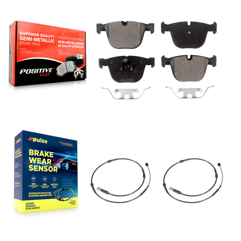 Rear Semi-Metallic Disc Brake Pads And Wear Sensors Kit For BMW 535i GT xDrive 550i KPW-101184