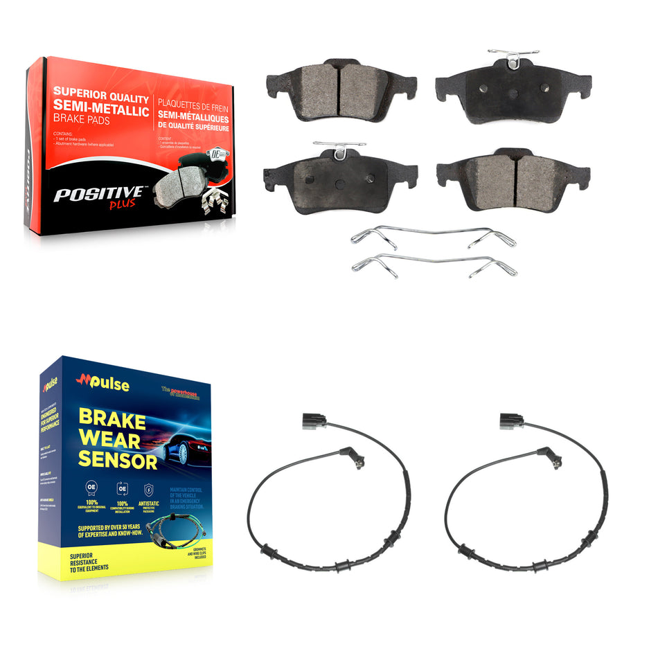 Rear Semi-Metallic Disc Brake Pads And Wear Sensors Kit For Jaguar XF XJ XK XKR KPW-101199