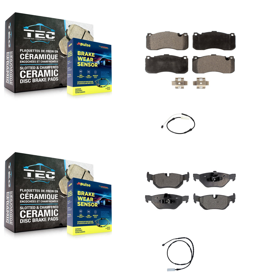 Front Rear Semi-Metallic Disc Brake Pads And Wear Sensors Kit For BMW 328i KPW-101238