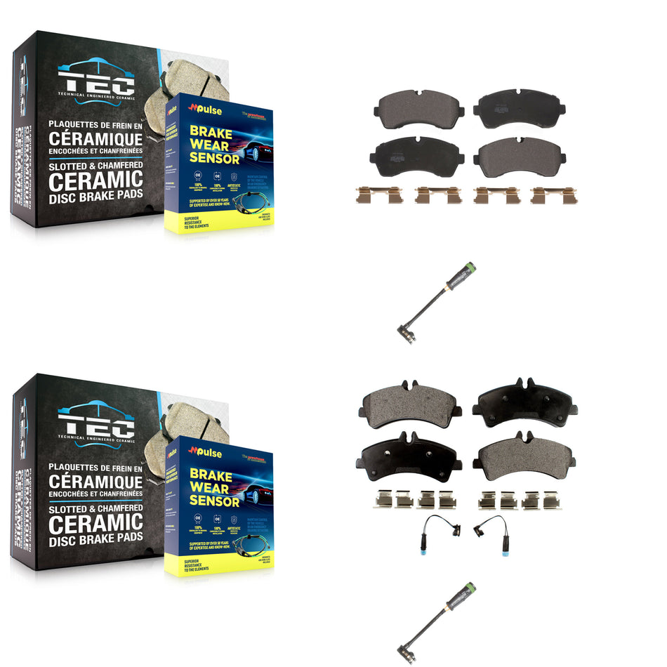 Front Rear Semi-Metallic Brake Pad & Extra Wear Sensor Kit For Freightliner Sprinter 3500 KPW-101246