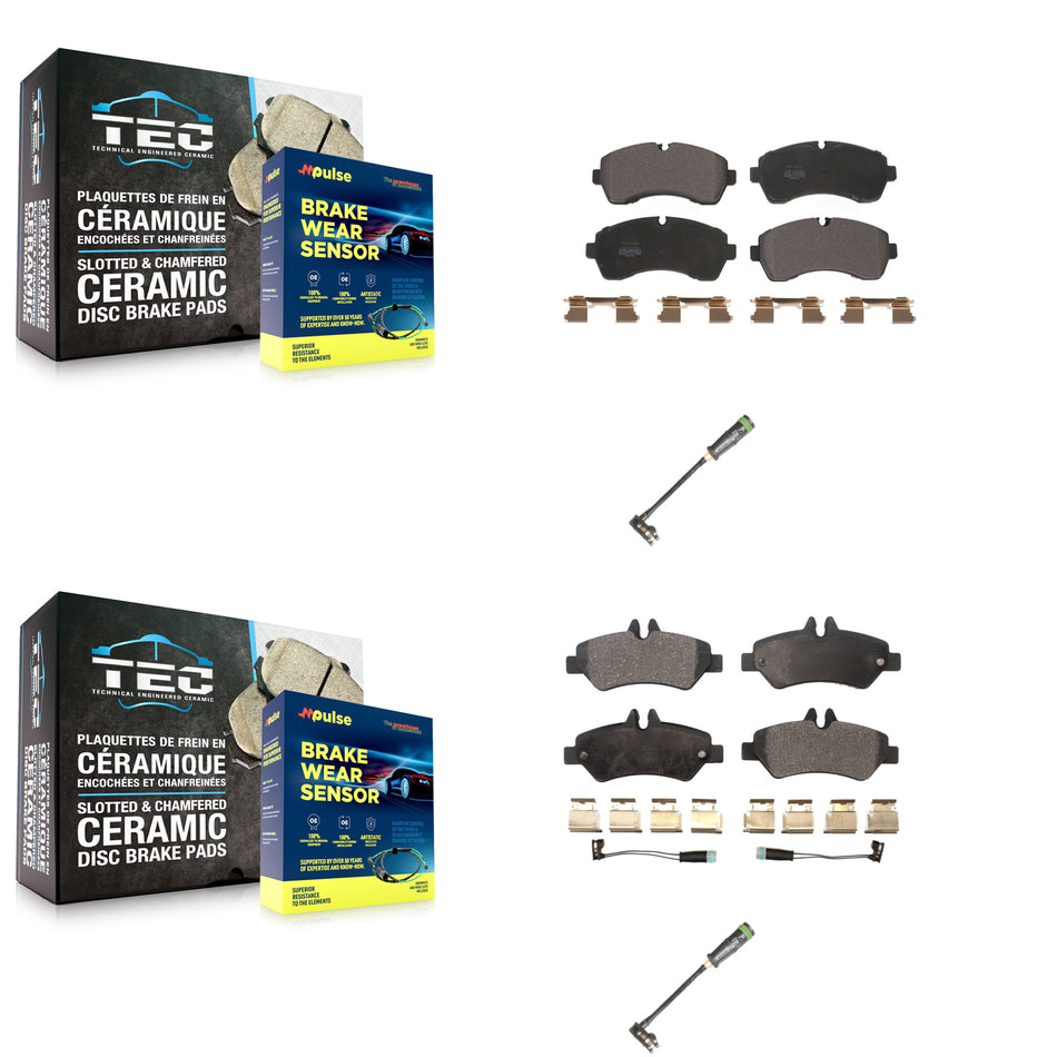 Front Rear Semi-Metallic Brake Pad & Extra Wear Sensor Kit For Freightliner Sprinter 3500 KPW-101247