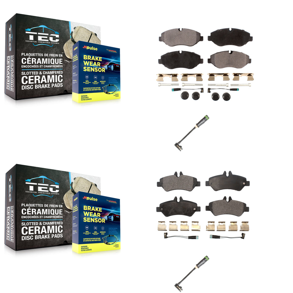 Front Rear Semi-Metallic Brake Pad & Extra Wear Sensor Kit For Freightliner Sprinter 2500 KPW-101251
