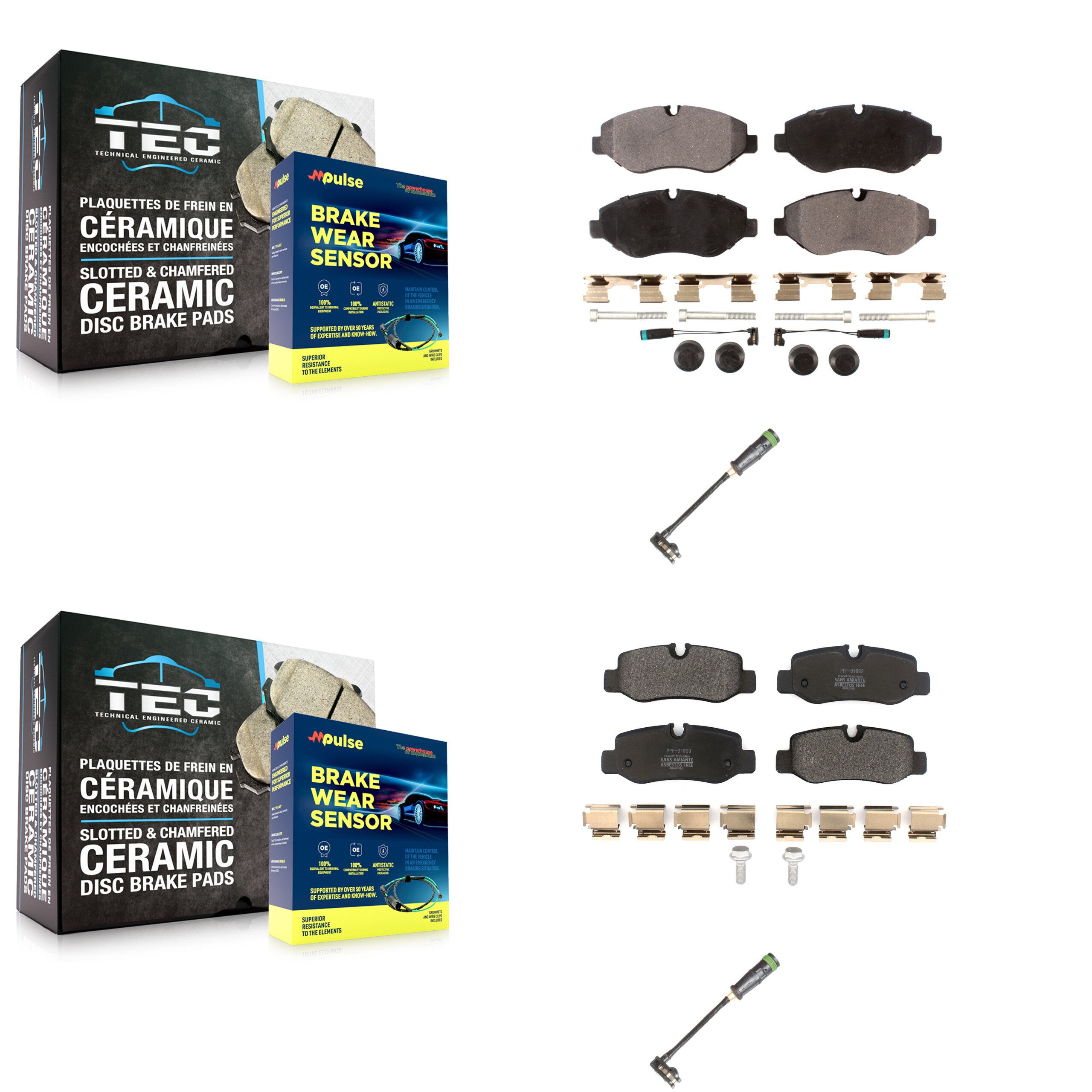Front Rear Semi-Metallic Brake Pads & Extra Wear Sensor Kit For Mercedes-Benz Metris 2.0L KPW-101253