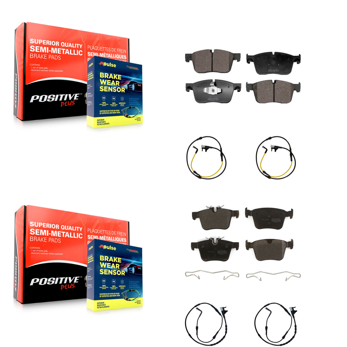 Front Rear Semi-Metallic Brake Pad & Wear Sensor Kit For Land Rover Range Velar 2.0L 3.0L KPW-101254