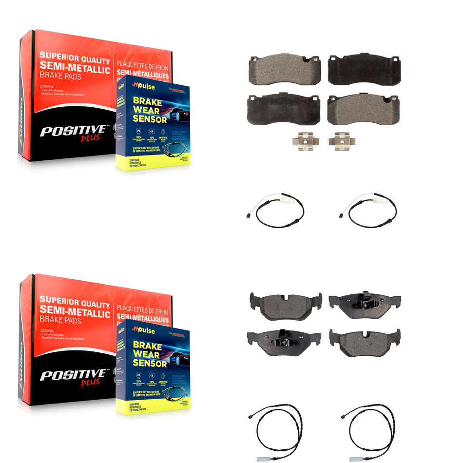 Front Rear Semi-Metallic Disc Brake Pads And Wear Sensors Kit For BMW 328i KPW-101258