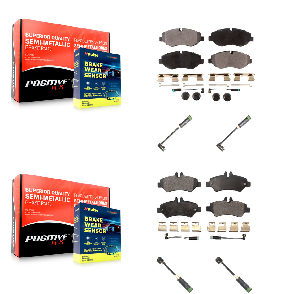Front Rear Semi-Metallic Brake Pad & Extra Wear Sensor Kit For Freightliner Sprinter 2500 KPW-101265
