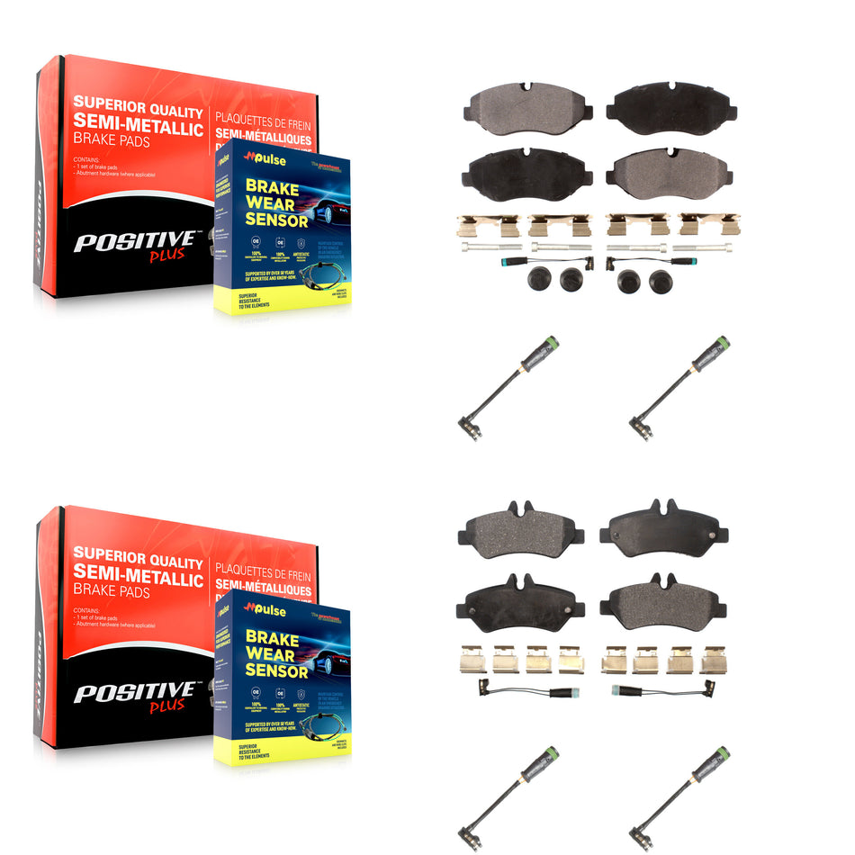 Front Rear Semi-Metallic Brake Pad & Extra Wear Sensor Kit For Freightliner Sprinter 2500 KPW-101269