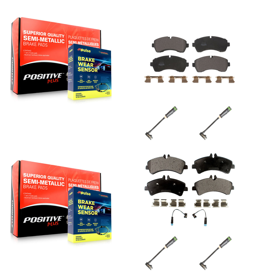 Front Rear Semi-Metallic Brake Pad & Extra Wear Sensor Kit For Freightliner Sprinter 3500 KPW-101270