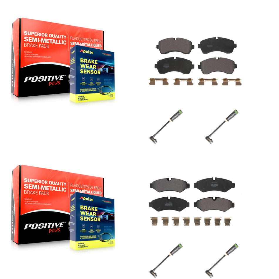Front Rear Semi-Metallic Brake Pads & Wear Sensor Kit For Freightliner Sprinter 2500 3500 KPW-101273