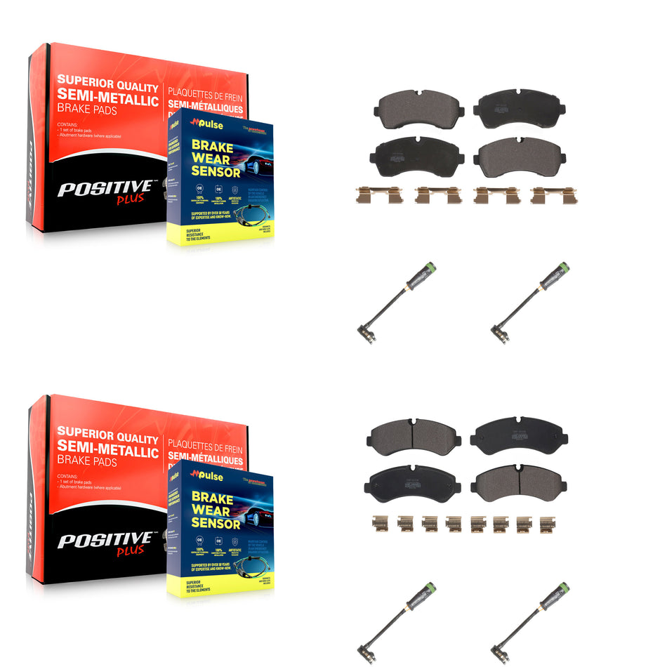 Front Rear Semi-Metallic Disc Brake Pads & Wear Sensor Kit For Freightliner Sprinter 3500 KPW-101274