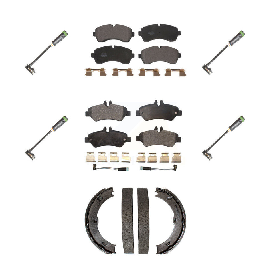 Front Rear Semi-Metallic Disc Brake Pads And Extra Wear Sensors Kit (7Pc) For KPW-101297