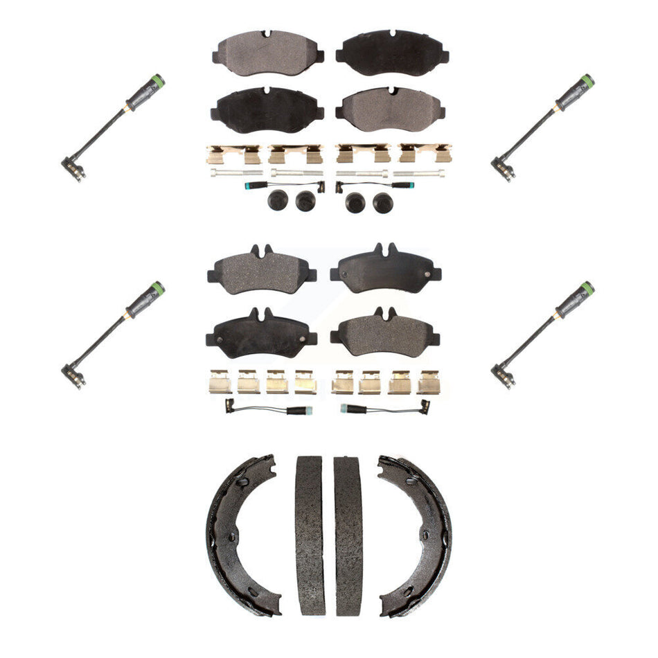 Front Rear Semi-Metallic Disc Brake Pads And Extra Wear Sensors Kit (7Pc) For KPW-101303
