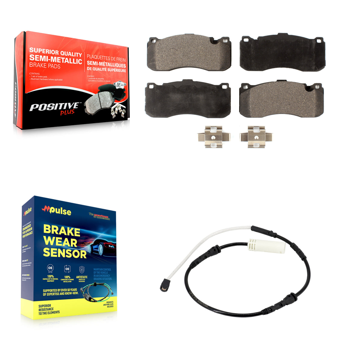 Front Semi-Metallic Disc Brake Pads And Wear Sensors Kit For BMW 328i KPW-101320
