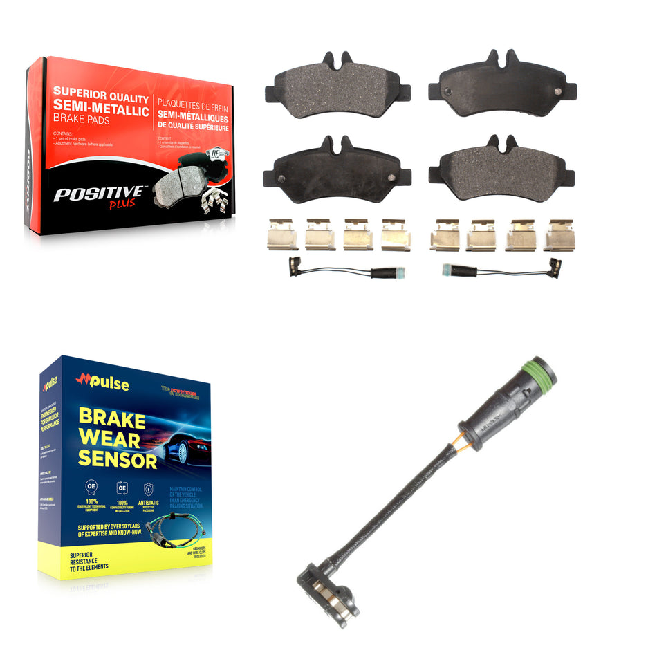 Rear Semi-Metallic Brake Pads & Extra Wear Sensor Kit For Freightliner Sprinter 2500 3500 KPW-101329