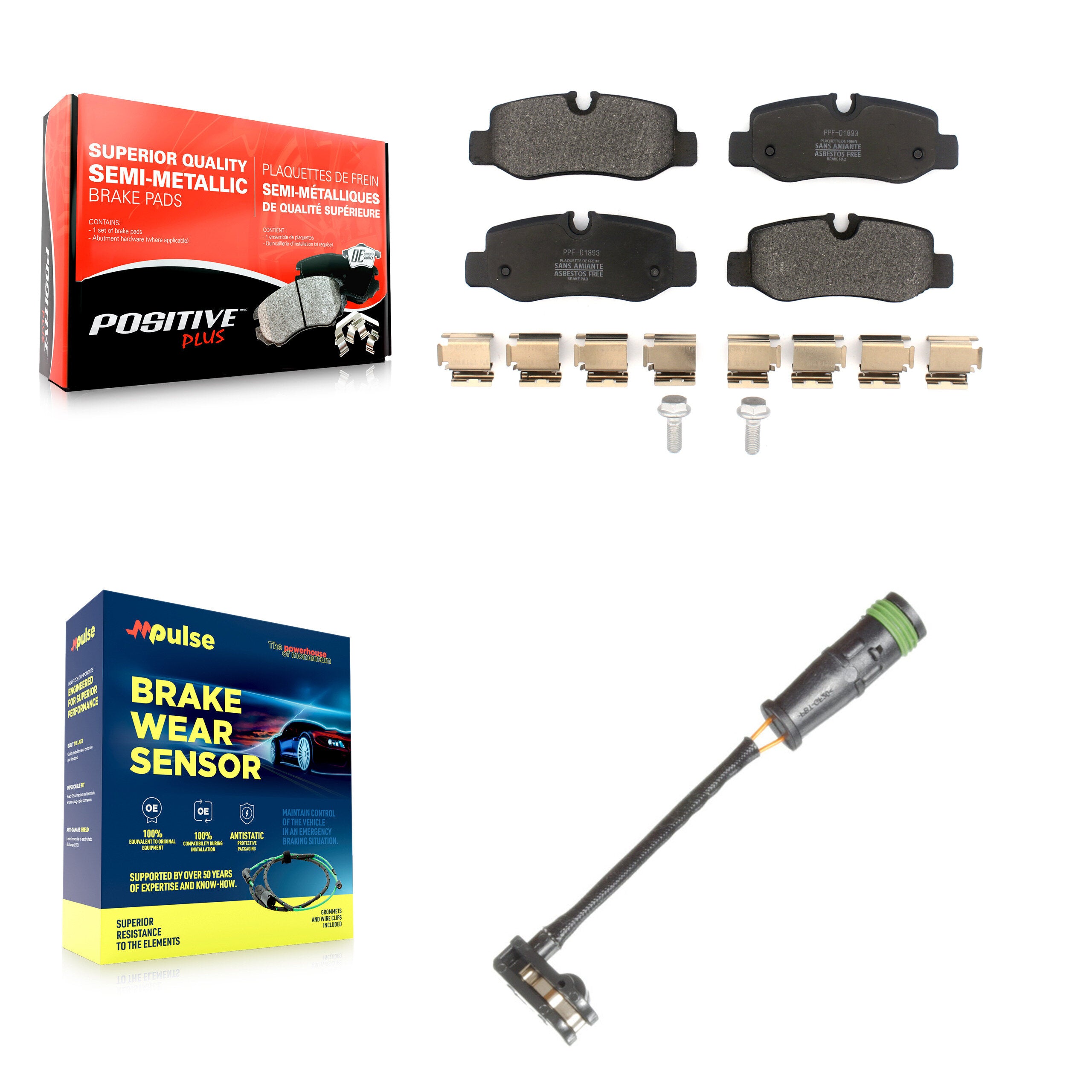 Rear Semi-Metallic Disc Brake Pads And Wear Sensors Kit For Mercedes-Benz Metris 2.0L KPW-101331