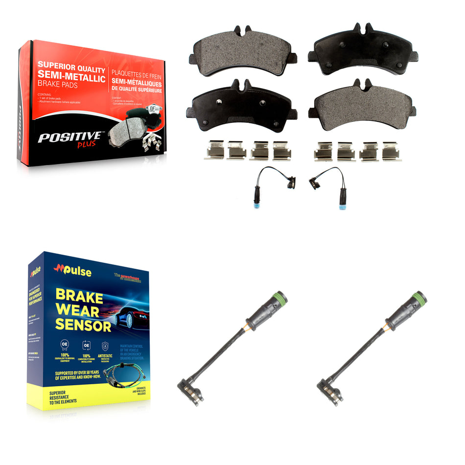 Rear Semi-Metallic Disc Brake Pads & Extra Wear Sensor Kit For Freightliner Sprinter 3500 KPW-101340