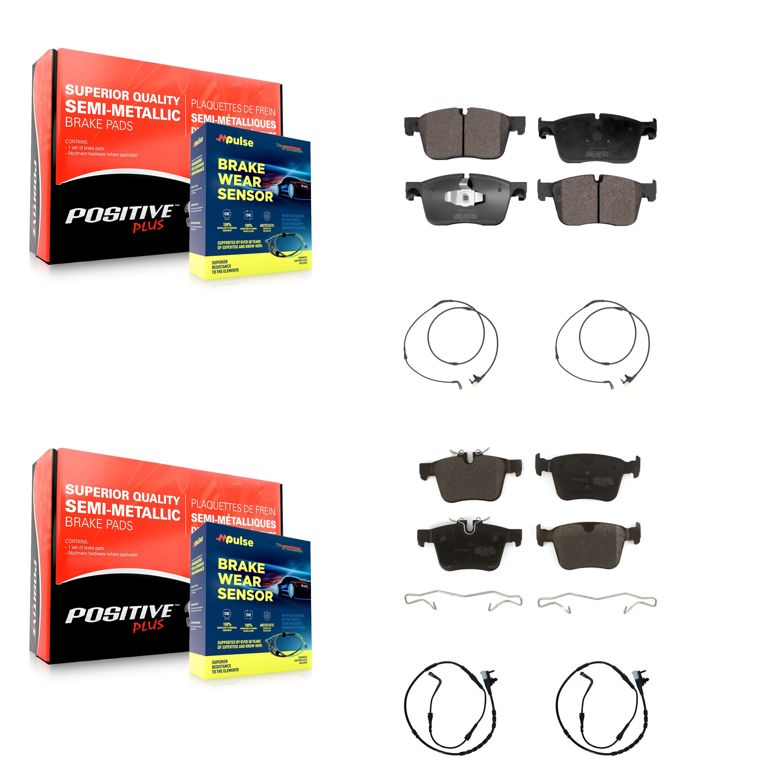 Front Rear Semi-Metallic Brake Pad & Wear Sensor Kit For Land Rover Range Velar 2.0L 3.0L KPW-101345