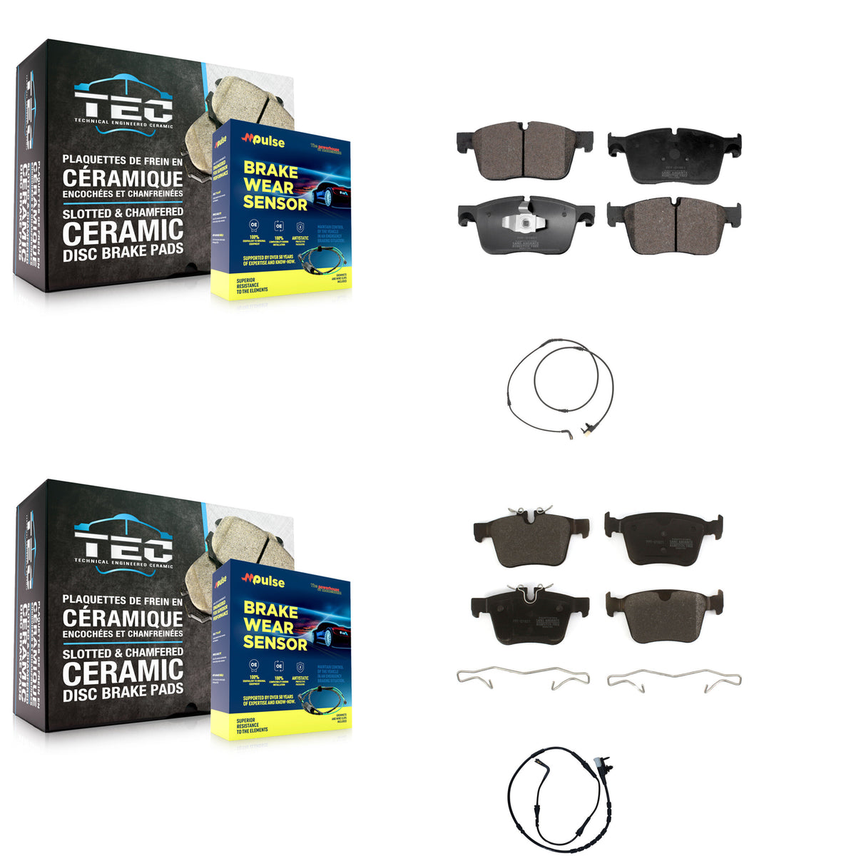 Front Rear Semi-Metallic Brake Pad & Wear Sensor Kit For Land Rover Range Velar 2.0L 3.0L KPW-101361
