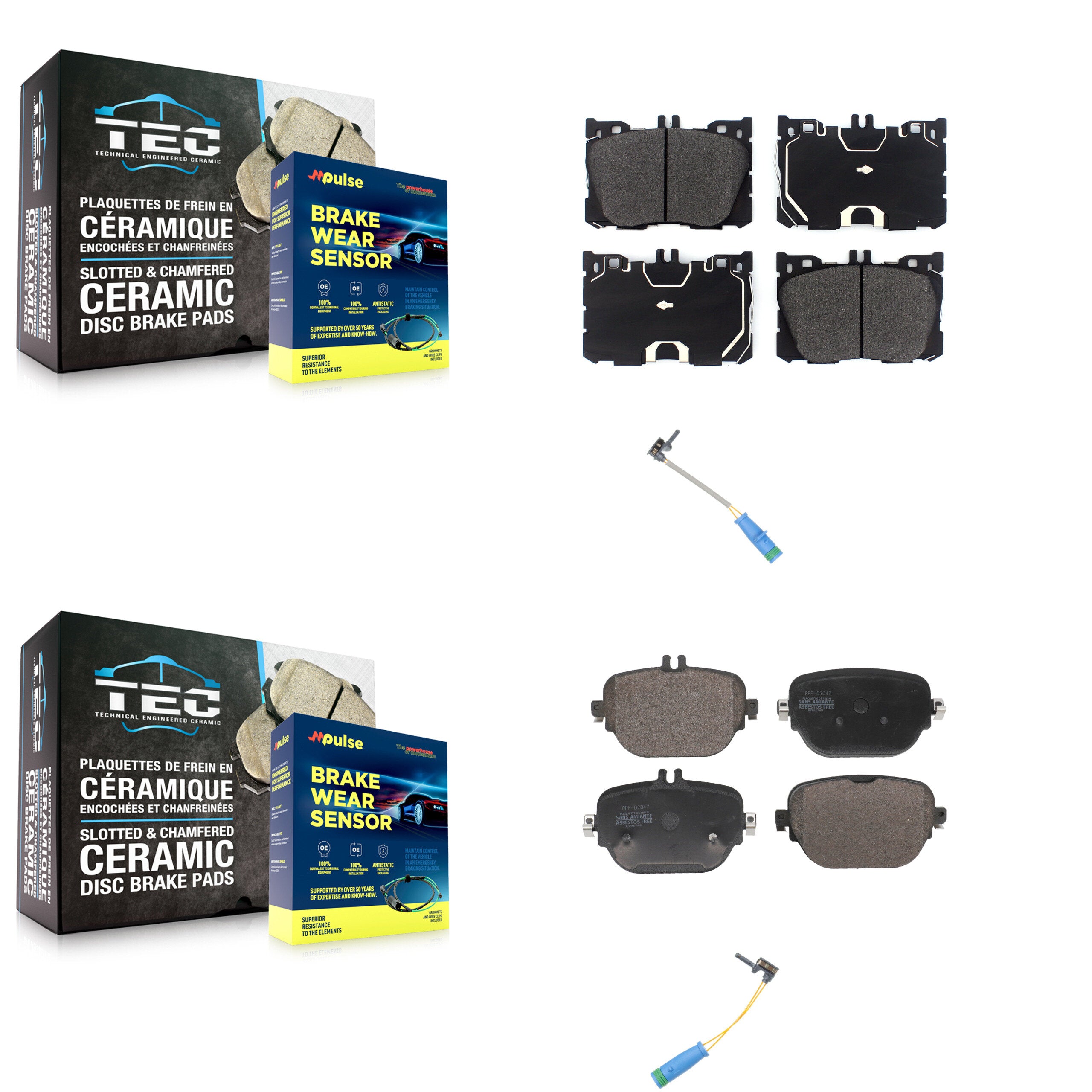 Front Rear Semi-Metallic Brake Pad & Wear Sensor Kit For 19-20 Mercedes-Benz E53 AMG 3.0L KPW-101364
